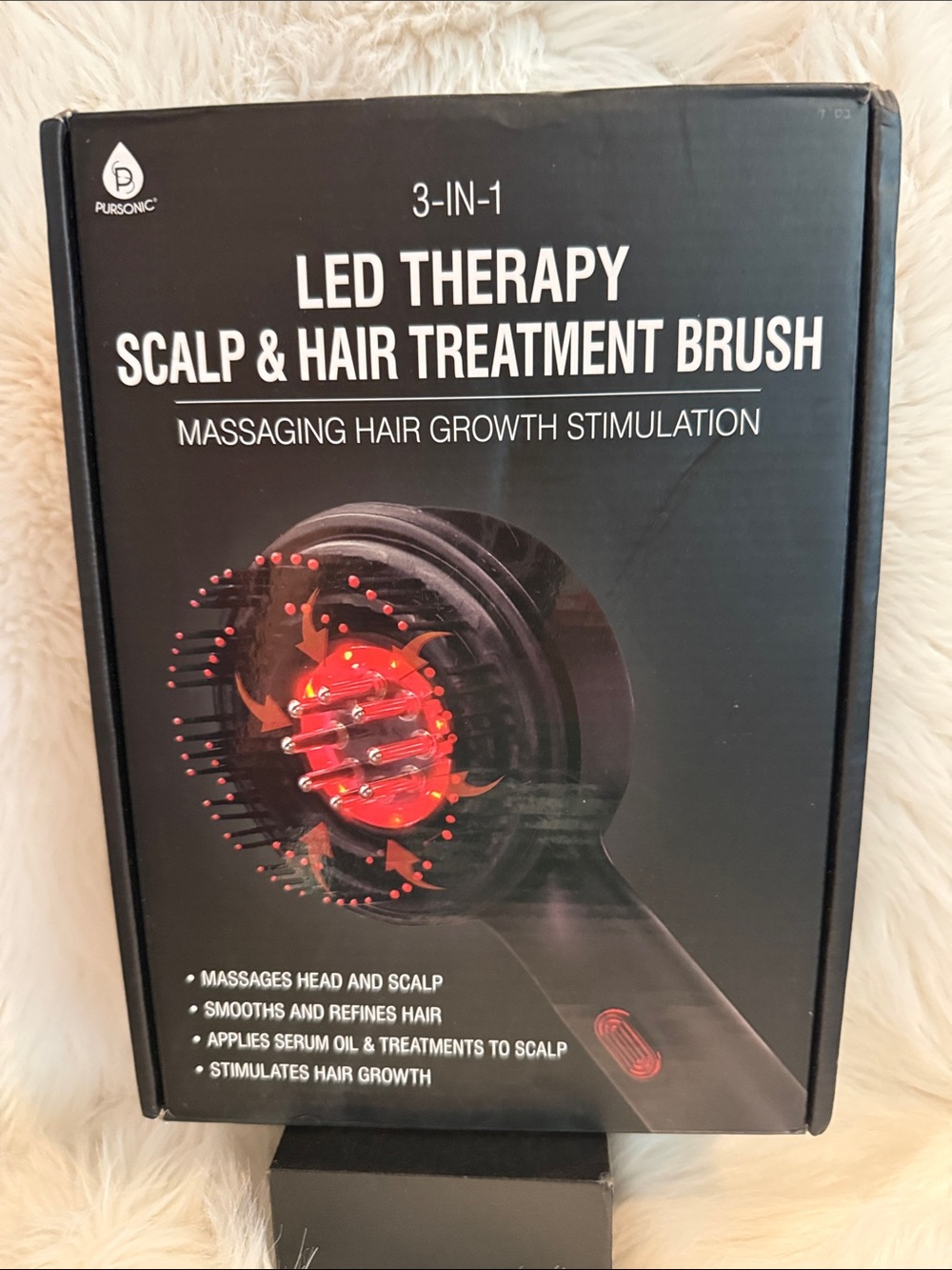 Pursonic 3-in-1 LED Therapy Scalp & Hair Treatment Brush - Black/Red